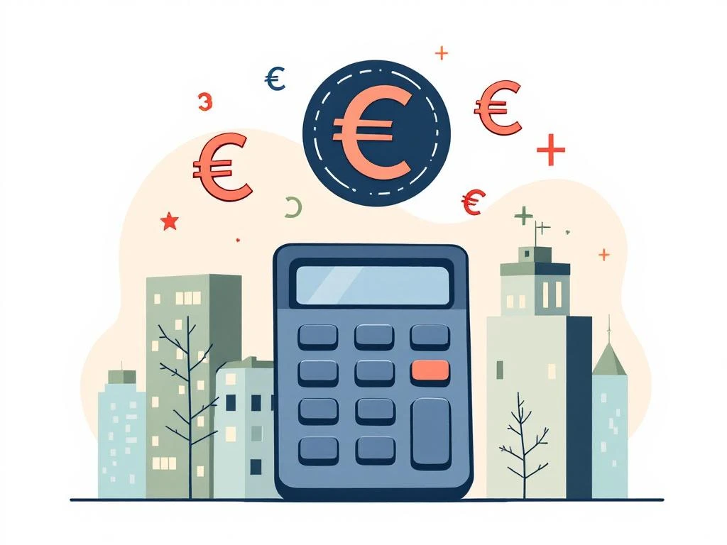Rekenmachine met euro-symbolen en kantoorgebouwen voor prijsberekening praktijkruimtes in Amsterdam