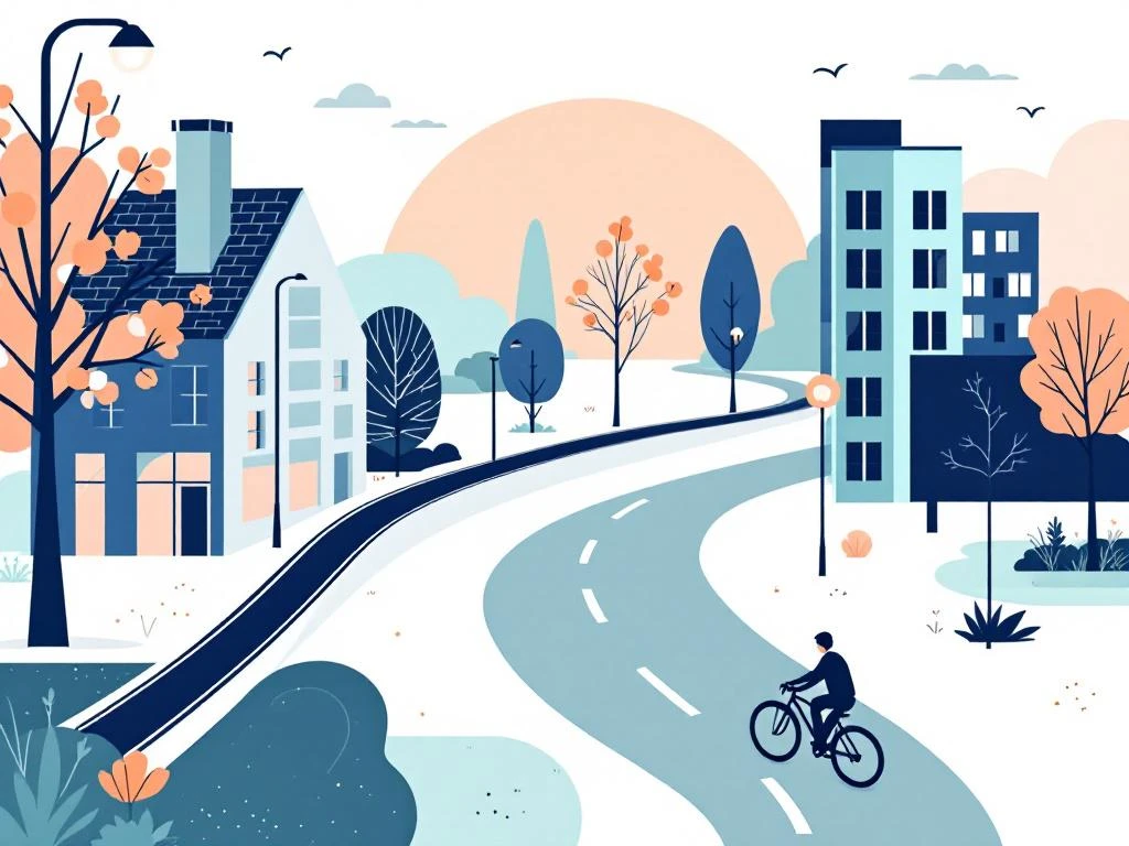 Fietsroute van Amsterdam centrum naar Amstel Business Park met geometrische vormen in navy blauw en mintgroen