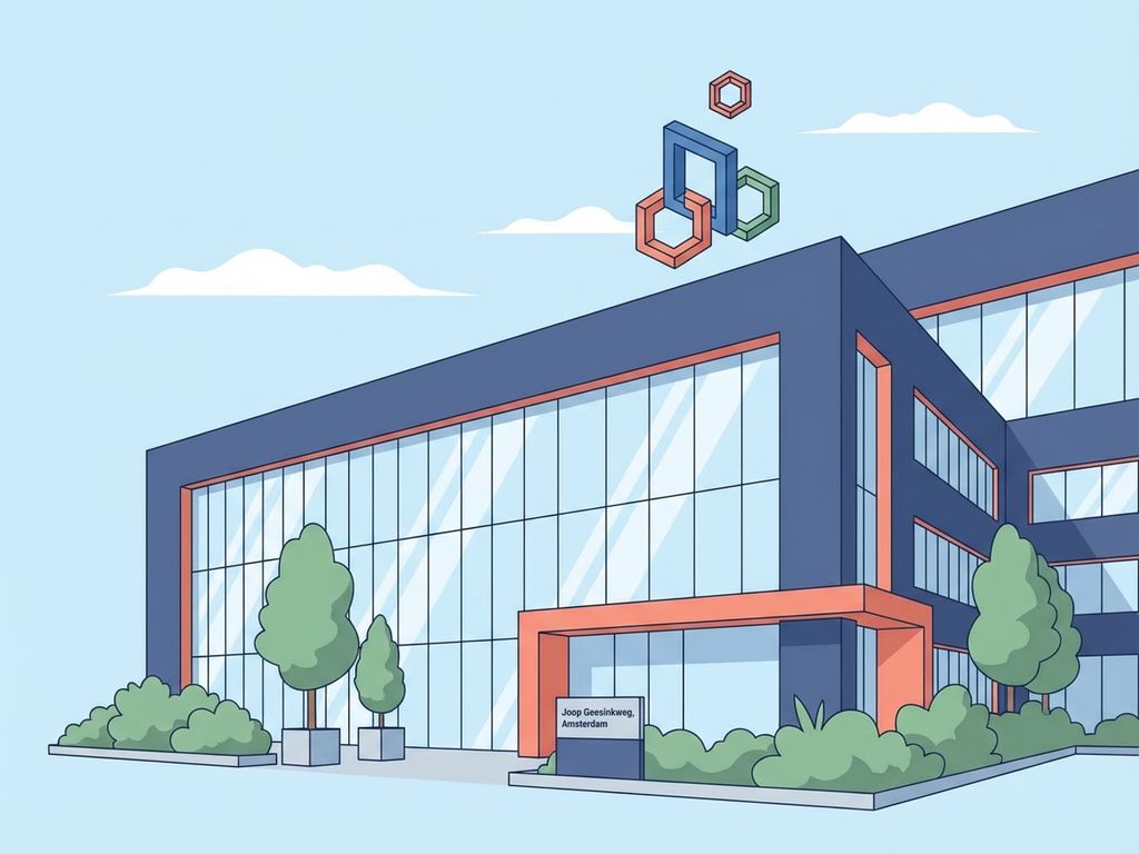 Modern kantoorgebouw met glazen gevel en hedendaagse architectuur op Joop Geesinkweg Amsterdam, flexibele werkruimtes